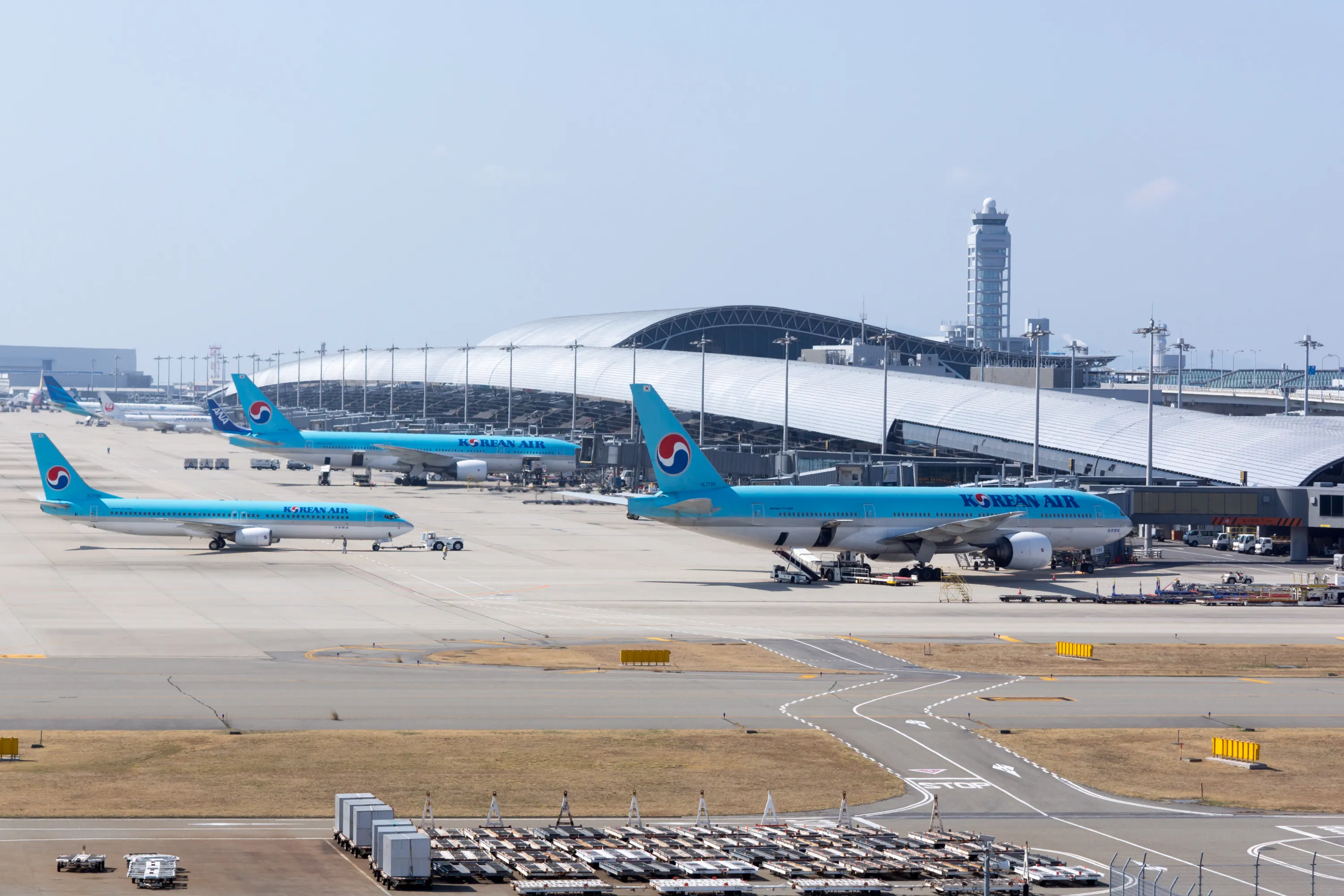 Kansai International Airport Terminal 1 seen from the observation hall, with aircraft at the gates