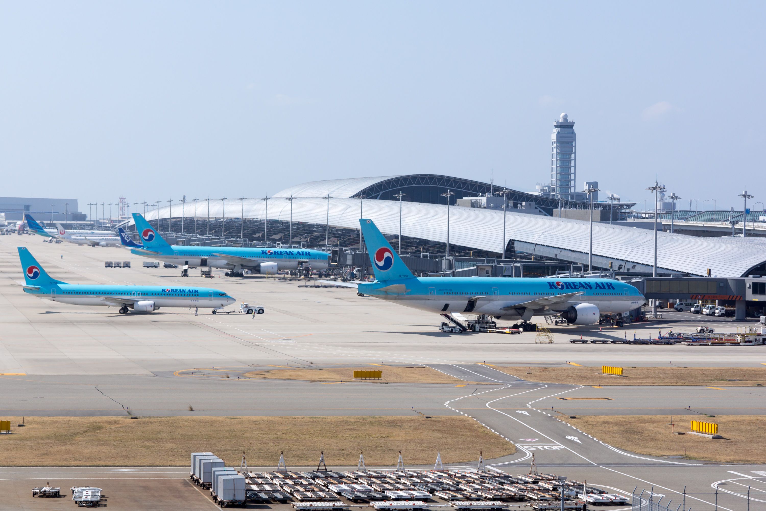 Kansai International Airport Terminal 1 seen from the observation hall, with aircraft at the gates