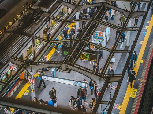 Platforms of Osaka Station from above — the station complex whose LUCUA SOUTH building houses the store