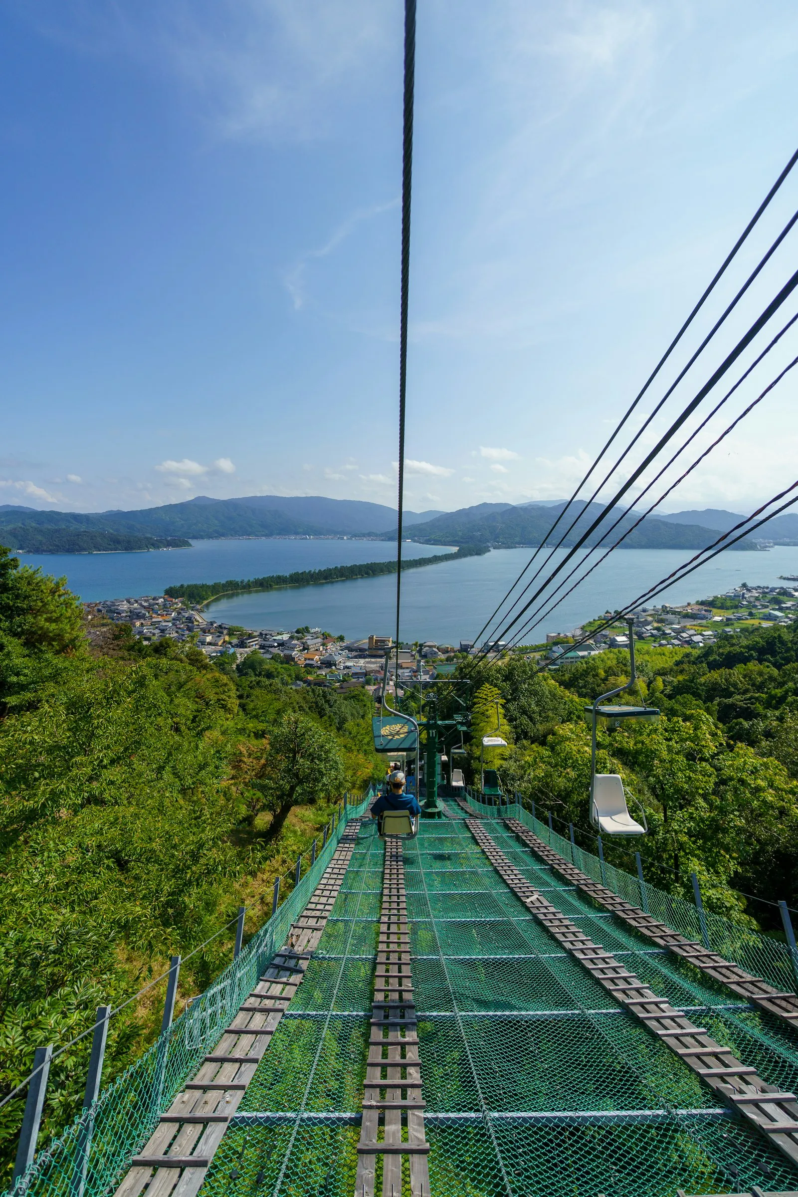 The Amanohashidate sandbar and Miyazu Bay seen from above the ropeway